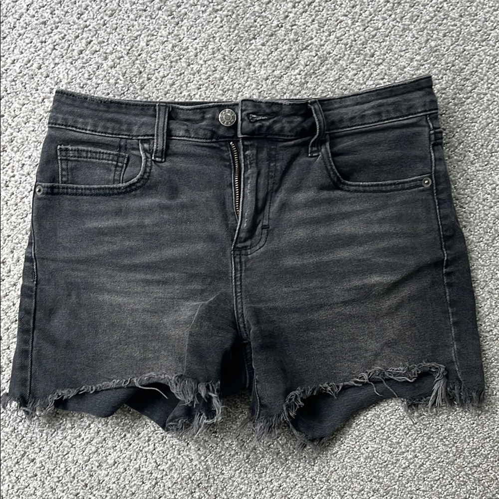 Carly Jean Los Angeles Black Jean Shorts Distressed Frayed Hem